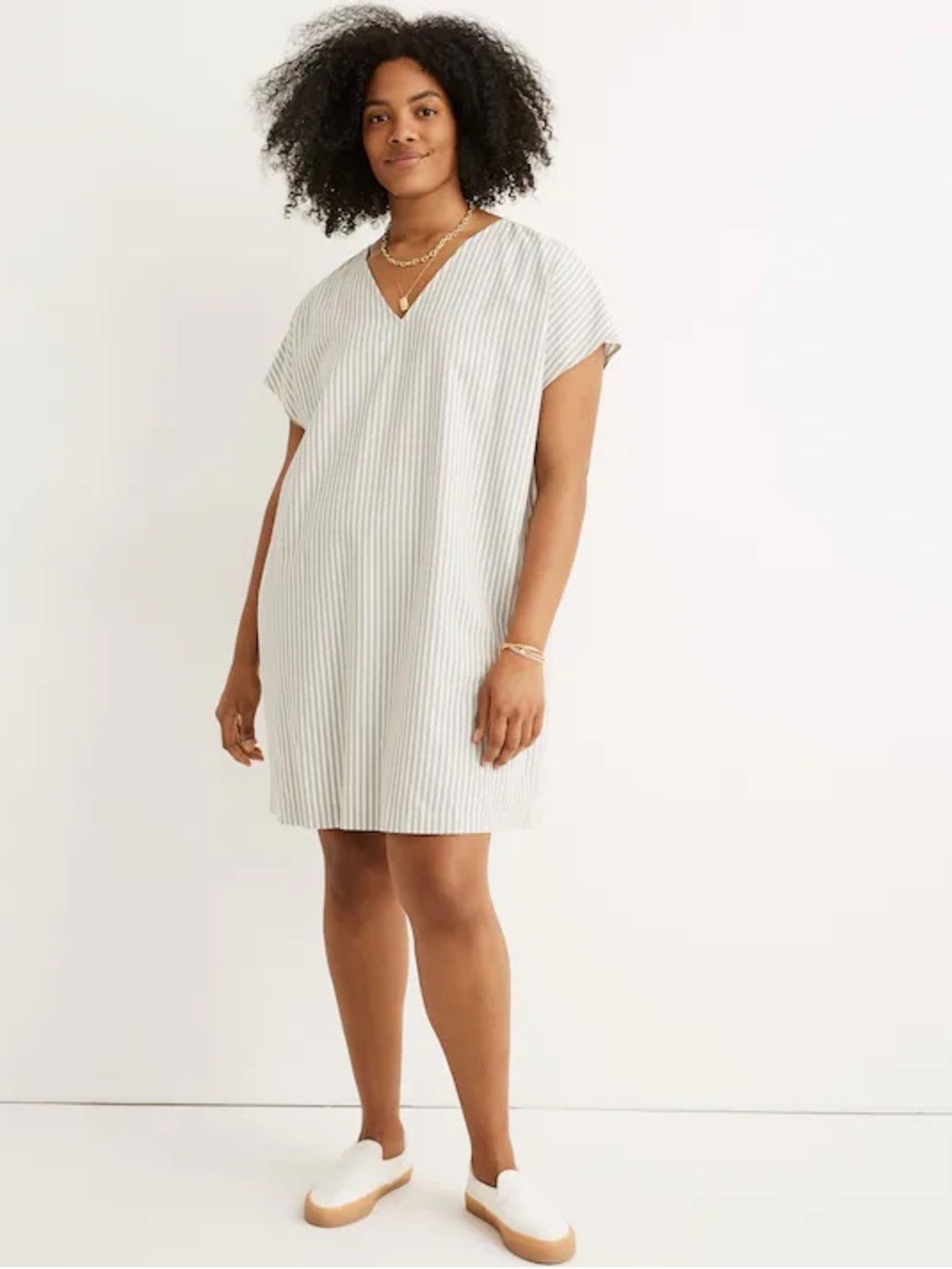 Madewell Button-Back Easy Dress in Stripe Blue White XS